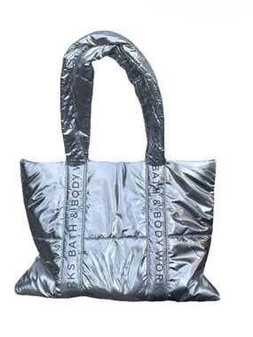 Bath & Body Works Metallic Silver Puffer Tote
